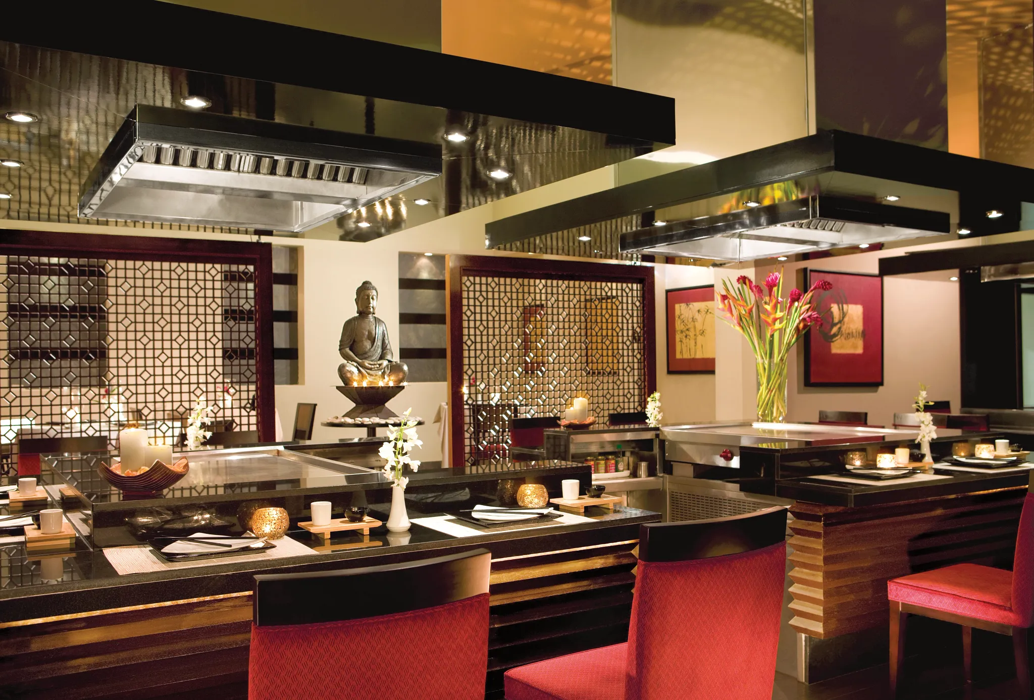 Himitsu Pan-Asian restaurant at Secrets St. James Montego Bay featuring an open-air dining setting with elegant décor and Asian fusion cuisine.